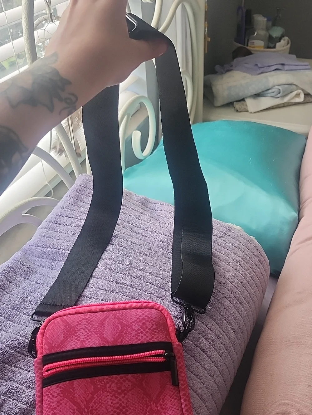 FitKicks Pink Snake-Print Crossbody Pouch